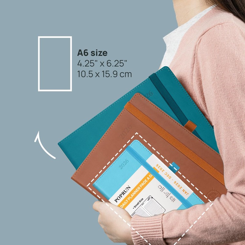 POPRUN A6 Day to Page Diary 2026 Soft Cover Pocket