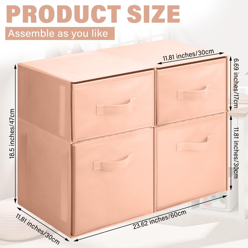 Weysat 4 Cube Stackable Closet Drawer Organizer Fabric Organizer Bins
