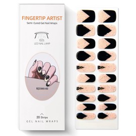 QQPPOLIU Nail Polish Strips Black French Tip Gel Nails Stickers with High Gloss and Glitter Design for Women and Girls,60S UV Light Curing Manicure Arts at Home