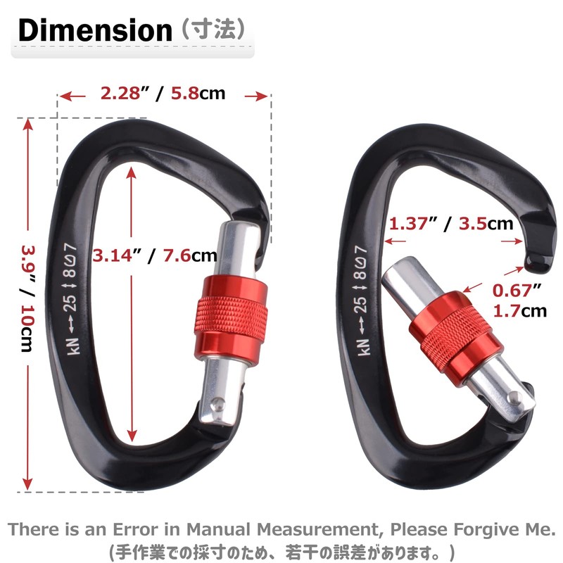 Azarxis Locking Carabiner, D-Ring, Climbing Button, Aluminum Carabiner, Load Capacity