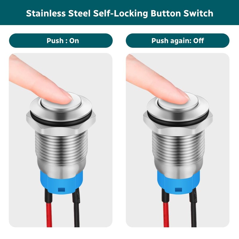 HOTUT 6 Pieces 12 mm Latching Push Button Switch, Waterproof
