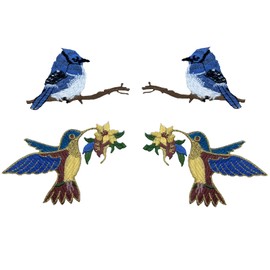 Qusmeiyici 4pcs Hummingbird Patches Sparrow Embroidered Applique Patches,Sew on Patches Iron on Patches for Clothing Jackets Jeans Backpacks Hats Arts Craft Sew Making