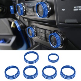 AuTK Premium Blue Aluminum Knob Covers Trim Set for 2015-2019 Ford F150 XLT - 6PCs AC/4WD/Trailer/VOL Switch Button Covers + Rings | Interior Upgrade Accessories (Excludes 2021-2022 Models) - Blue