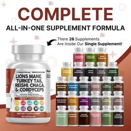 Clean Nutraceuticals Lions Mane 20in1 Mushroom Supplement with Turkey Tail Reishi Cordyceps Chaga Maitake Meshima Poria Cocos Shiitake Oyster Porcini Enoki (5)
