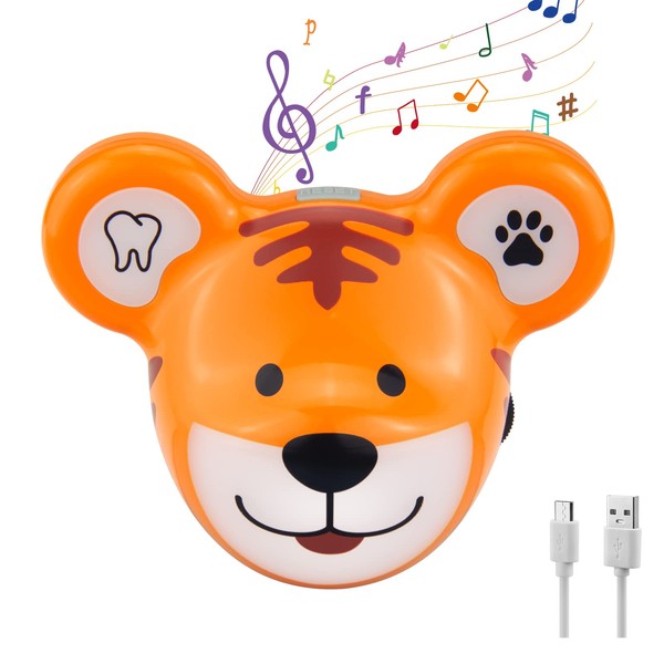 HONWELL Music Timer, Rechargeable Toothbrush Timer with LED Colour Light, LED Toothbrush Clock Children 12 Songs, Hand Wash Timer for Hygienic Cleaning of Hands Teeth for Children, Tiger