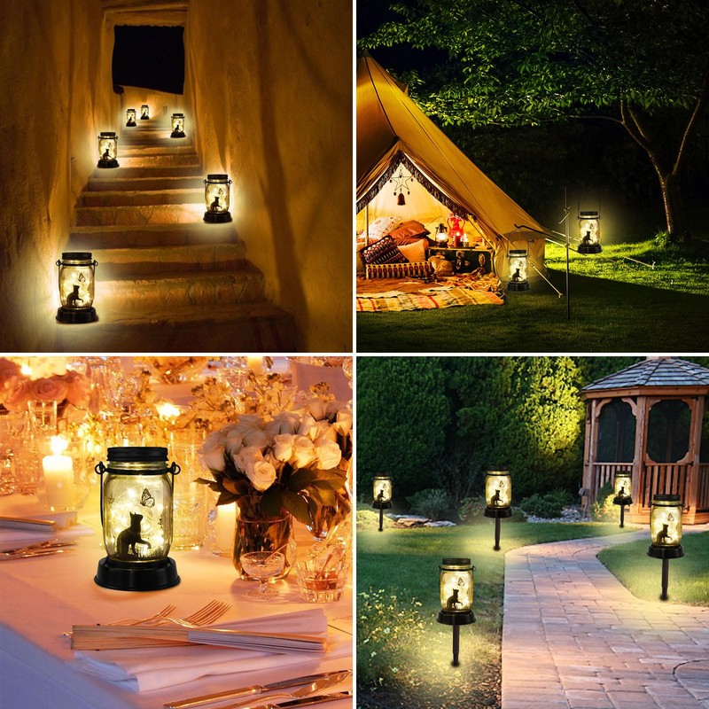 Cat Butterfly Solar Light, Fairy Lantern Garden Lights, jar Bottle