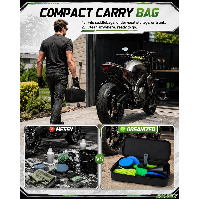 18 Pcs Motorcycle Cleaning Kit with Storage Bag, for Motorcycle