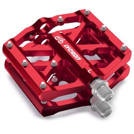 LYCAON Bicycle Pedals, Road Bike/Mountain Bike MTB Pedals, 3 Bearings CNC Aluminium Alloy Non-Slip 9/16 Inch CR-MO Spindle Bicycle Pedal, BMX Mountain Road Bike Non-Slip Flat Pedals (Red)