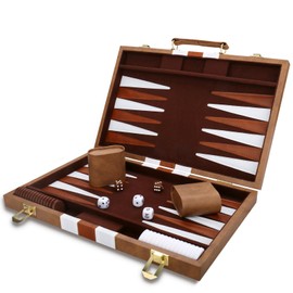 Backgammon Set - Classic Board Game with Premium Leather Case - Portable Travel Strategy Backgammon Game Set for Adults, Kids (11inch, Khaki)