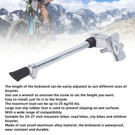 Dilwe Bicycle Kickstand, Aluminum Alloy + Rubber Adjustable Kickstands for 24?27 Inch Bicycles(Silver) Bicycles and spare parts