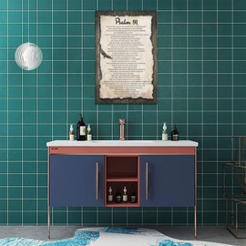 SweetFox Psalm 91 Wall Art Christian Scripture Pictures Wall Decor Bible Verse Canvas Painting Print Religous Inspirational Quote Framed Artwork Home Decoration for Bedroom Living Room Church 16"x24"