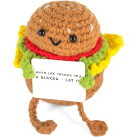Funny Positive Burger, Emotional Support Hamburger, Cute Crochet Hamburger with Positive Card Cheer Up Birthday Coworker Gifts for Best Friend Birthday Housewarming Women Teacher