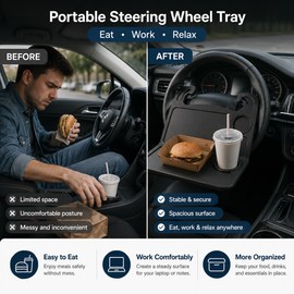 Steering Wheel Tray for Car Dining – Foldable ABS Table for Meals, Drinks & Laptop Work While Parked