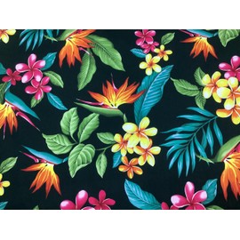 Tropical Bird of Paradise and Plumeria Flowers Hawaiian Print Fabric 100% Cotton Sold by The Yard