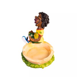4" Small Rasta Jamaican Man Holding Bowl Polyresin Ashtray Decoration | #9