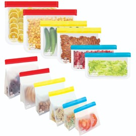 SHAHZ Reusable Ziplock Bags with Leakproof Ziplock Tops, 12 PCS Ideal for Freezer, Sandwich, Food Storage & Meal Prep Extra-Thick Eco Friendly BPA Free.