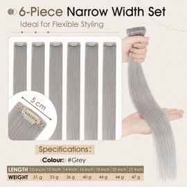 Elailite Human Hair Extensions Clip In Real Hair Double Weft 6 Pcs Seamless Highlights Hairpieces Straight Remy - #Grey - 22 Inch 47g