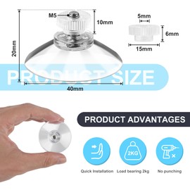 EFUTURETIME 20 x suction cups with thread, diameter 40 mm, suction cup hooks, transparent M5, suction cups with knurled nut, suction cups without drilling for windows, car, decoration, suspension
