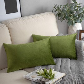 Phantoscope Pack of 2 Velvet Decorative Throw Pillow Covers Soft Solid Square Xmas Cushion Case for Couch Green 12 x 20 inches 30 x 50 cm