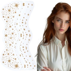 Ouligay 6PCS Gold Freckles Temporary Glitter Freckles Face Tattoo Face Tattoos Fake Star Freckles for Women Girls Kids Waterproof and Long-lasting Perfect for Parties, Festivals and Events