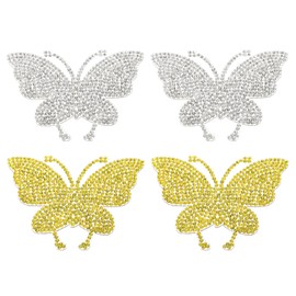 PATIKIL Butterfly Rhinestone Patches, 4 Pcs Butterfly Shape Iron on Applique Patches Rhinestone Applique Glitter Crystal Patches Sewing for Shoes Clothes Pants Bags, White/Yellow