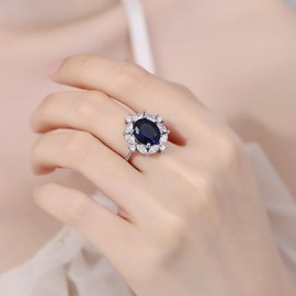 Mnyixsi 925 Sterling Silver Crystal CZ Ring for Women, Flower Shape Cubic Zirconia Birtshtone Promise Rings, CZ Stone Eternity Engagement Wedding Statement Band Ring Gift for Lover Size 7