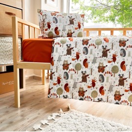 mundolindo Bedding Sets for Boys and Girls, 100% Cotton Duvet Cover Set, Cute Duvet Cover, Woodland Animal Cute Bedding, 3 Pieces Toddler and Crib Duvet Cover Set (White)