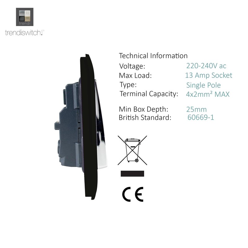 Trendi Switch 2 Gang Long Switched Modern Designer Plug Socket