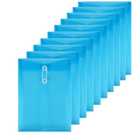 ZLYY 10 Pack Clear Blue Plastic Poly String Envelope with Expandable Gusset, for US Letter/ A4 Size Envelopes with Button String Snap Closure, 1.2 inch Gusset Top Opening