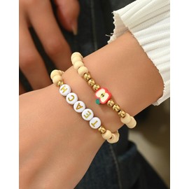 LANWLOSI Teacher Appreciation Bracelets Gifts for Women Teach Inspire Letter Beaded Stretch Bracelets Teacher Appreciation Day Thansgiving Day Christmas Gifts for Teachers