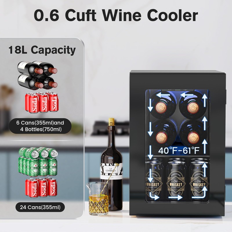 Electactic Wine Cooler Refrigerator with Glass Door, Mini Wine Fridge