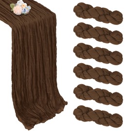 6 Pack Brown Cheesecloth Table Runner 10ft Boho Gauze Fabric Cheese Cloth Table Runner 35 x 120 Inch Rustic Sheer Runner for Romantic Wedding Decor Baby Shower Party Table Centerpiece Decoration