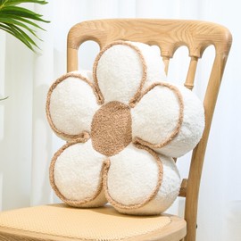 Sioloc Flower Shaped Pillow Daisy Pillows Floor Cushion Pastel Cute Seat Cushions Aesthetic Classroom Dorm Decorative Fun Throw Pillow for Bed,Couch(White,19.7")