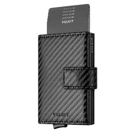VULKIT Credit Card Holder RFID Blocking Pop Up Leather Slim Mens Women Wallet with Banknote Pockets & Magnetic Closure