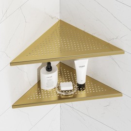 2 Pack Bathroom Corner Shelf, Recessed 12" Corner Shower Shelf, SUS304 Stainless Steel Triangular Wall Mount, No Drilling, Brushed Golden