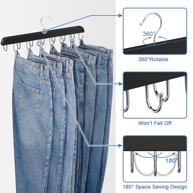 Jean Hangers for Closet, 14 Wood Jeans Hooks Space Saving,
