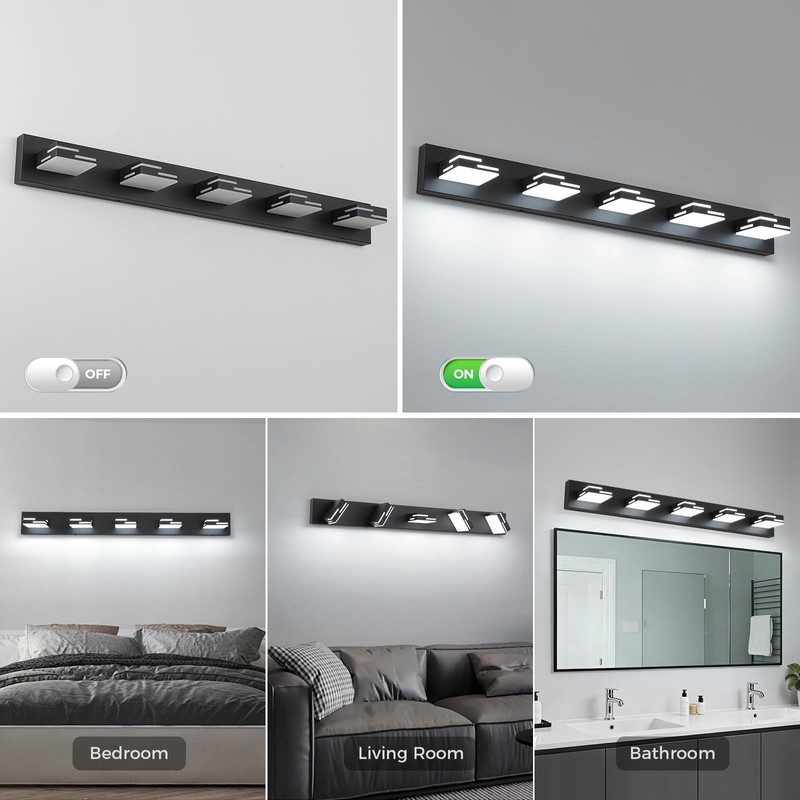 MKBNG 5-Light Modern Bathroom Vanity Light Fixtures, 40-Inch 350° Rotatable