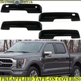 Torox 2021-2025 Ford F150 Crew GLOSS BLACK 4 Door Handle COVERS With 2 Smart Keyholes
