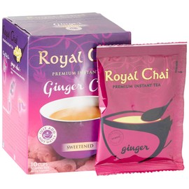 Royal Chai | Ginger Chai Sweetened | 10 Single Serving Sachets | Premium Instant Tea | 200g