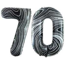GOER Number 70 Balloons for 70th Birthday Party Decorations,42 Inch Jumbo Foil Helium Balloons for 70th Anniversary (Marble Black)