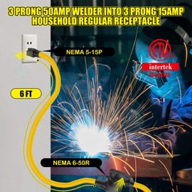 Tellegloww 6ft 15Amp to 50Amp Welder Extension Cord, Compatible with NEMA 5-15P Male to 6-50R Female 15Amp 3 Prong to 3 Prong Welder Power Adapter, STW 10 AWG/3C, 15 Amp 250V 3750 Watt ETL Listed