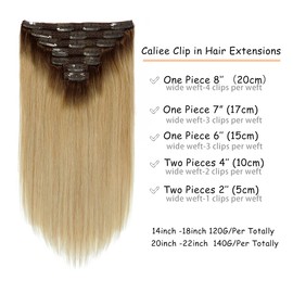 Caliee Clip in Hair Extensions Real Human Hair Color R4-18 Chocolate Brown Fading to Dirty Blonde Hair Extensions Clip in Human Hair Straight Thick Natural Hair for Women 16Inch 120 Gram