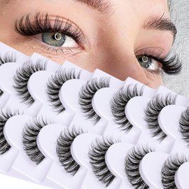 Xiwieya False Eyelashes Natural Look Eye Lashes Wispy CC Curl Eyelashes 20mm Clear Band Strip Lashes That Look Like Extensions Cat Eye Lashes Pack 15 Pairs