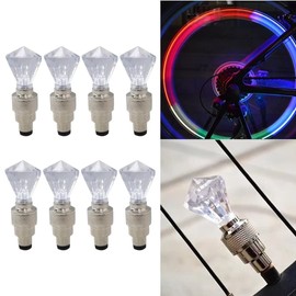 8Pack New Version LED Flash Light Bike Bicycle Car Wheel Motorcycle Tire Valve Cap Neon Lamp (Gemstone, Multicolor)
