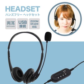 MRG Headset, Binaural, Headphone with Microphone, PC USB Connection, Telework, ZOOM, Skype, Hands-free (Black)
