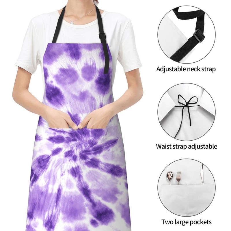 Yipaidel Waterproof Purple Tie Dye Adjustable Bib Apron for Cooking