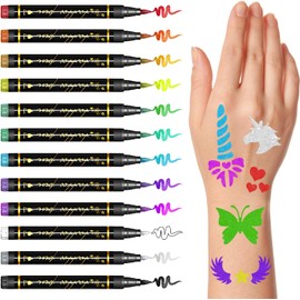 Marcadores De Tatuajes Temporales Para La Piel, 12 Marcadores Metálicos Corporales De Colores Surtidos + 160 Plantillas De Tatuajes Para Niños Y Adultos. Ideales Para Pintar La Cara, Para Ho