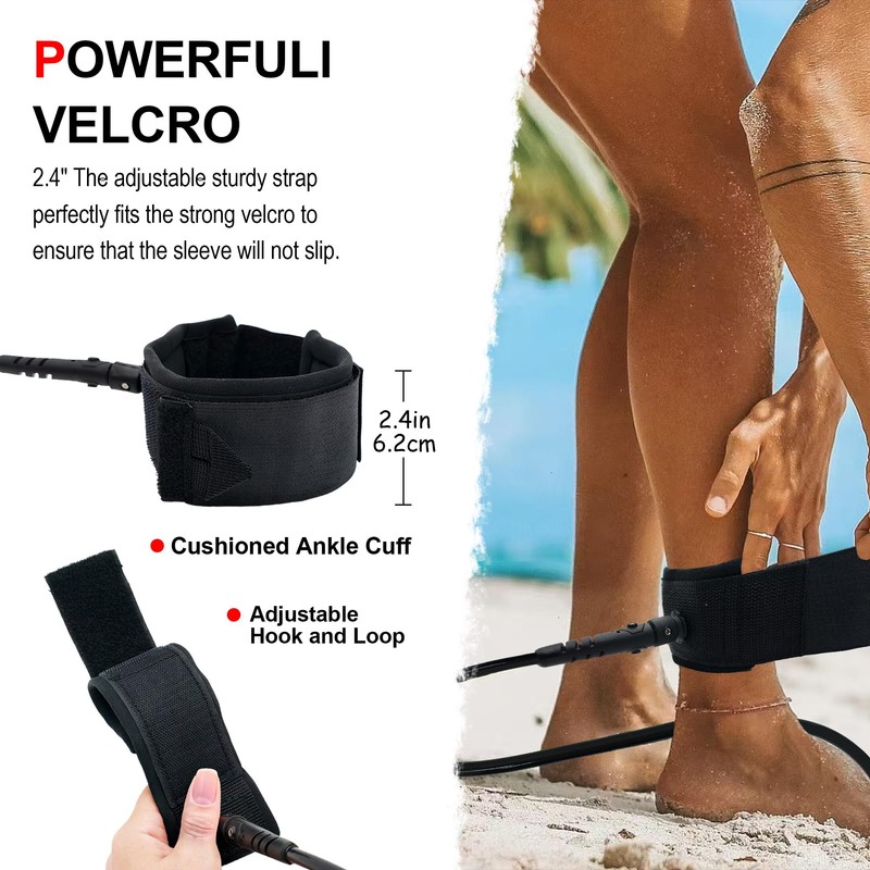 AQUBONA Leash Cord 6/7/8/9/10/11/12ft 7mm, Premium Surfboard Leash, Adjustable Thigh