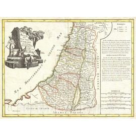 Historic Map : Bonne Map of Israel Showing The Twelve Tribes, 1770, Vintage Wall Art : 24in x 32in