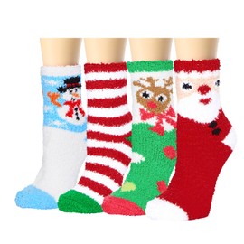Christmas Gifts Stocking Socks for Women Girls -Fuzzy Socks Teens Fluffy Socks Warm Winter Fleece Cozy Socks 4 Pairs